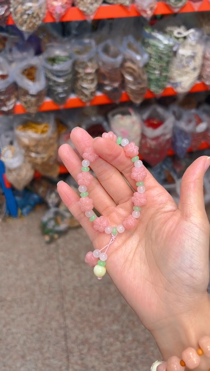 吊坠菩提根/象牙果粉色小桃花单圈