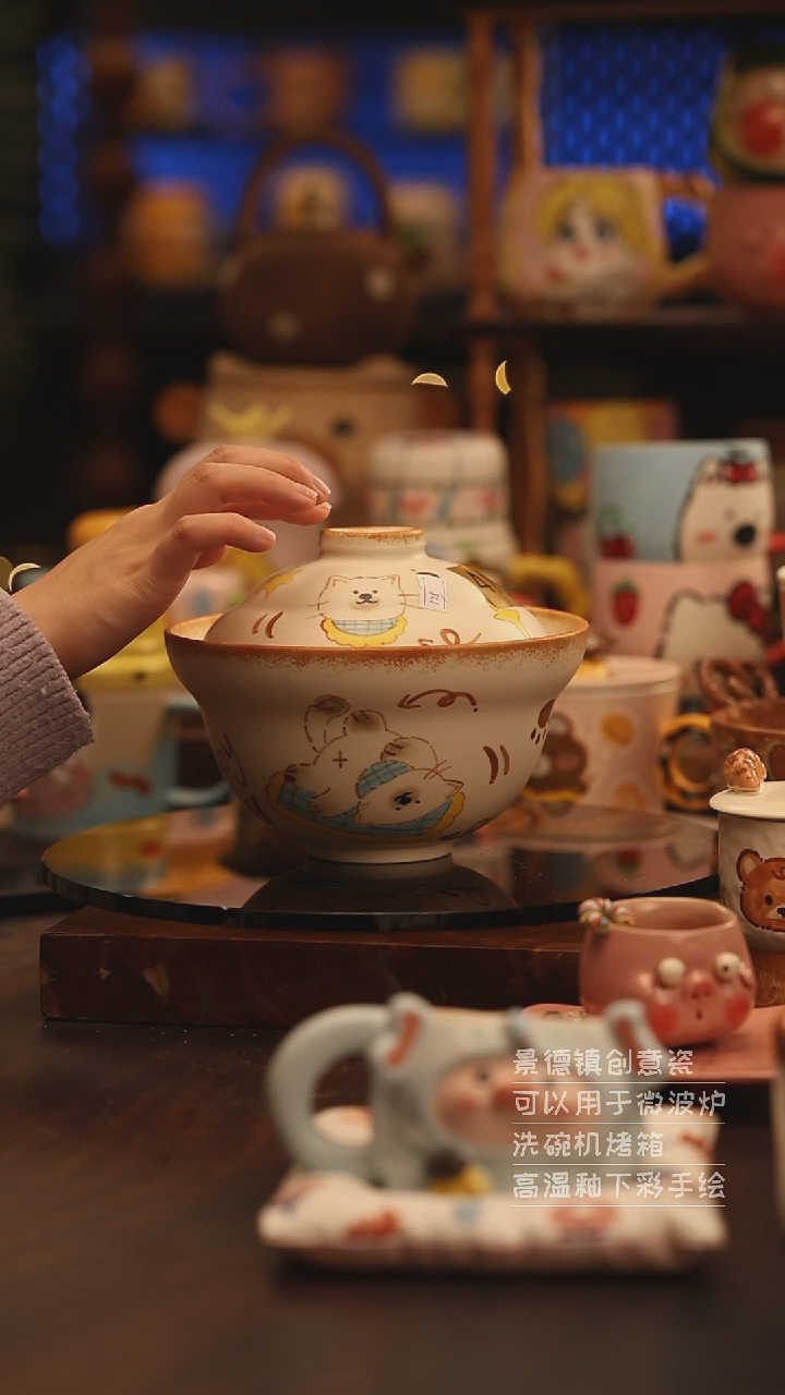 陶瓷景德镇可爱陶瓷釉下彩绘设计师款