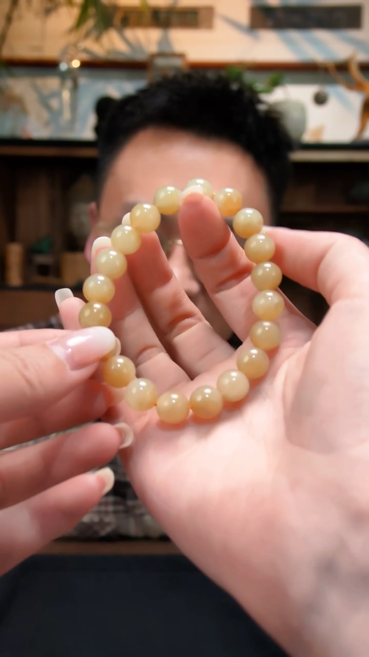 未镶嵌手串和田玉糖白圆珠手串ZD10*
