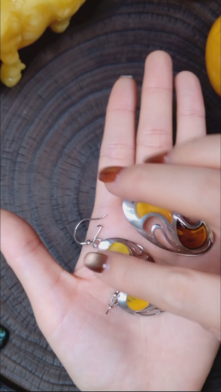 蜜蜡颈饰银S925镶嵌鑫**?套装