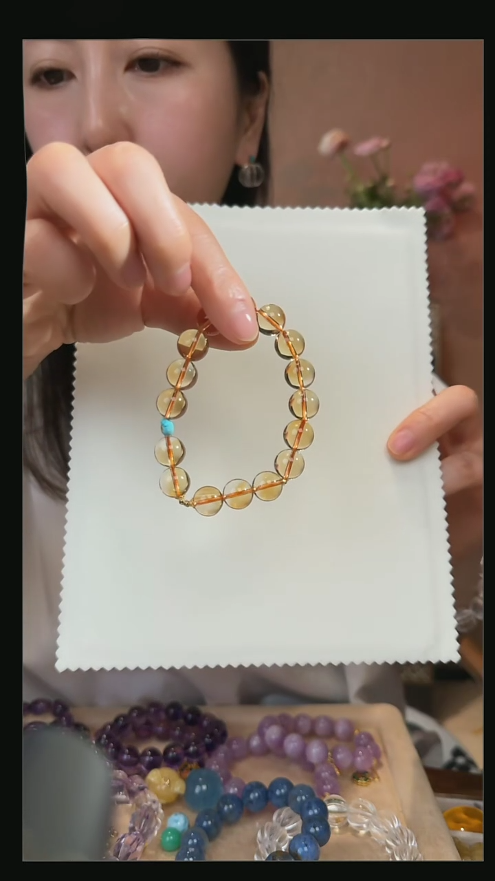 【闪购商品】黄晶手串18K金镶嵌天然黄水晶手串