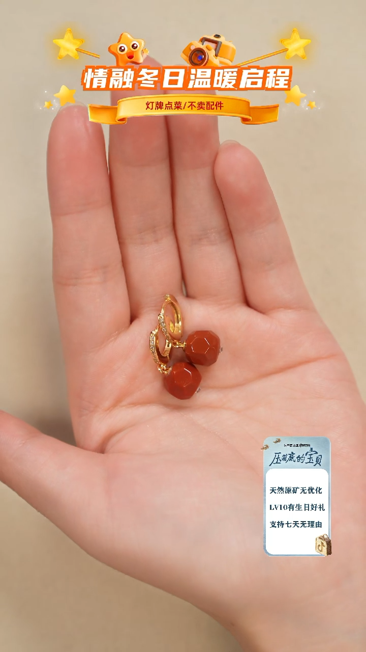 银S925镶嵌南红玛瑙珠宝奇石耳坠