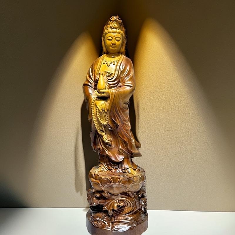 站立观音香樟木根雕艺术摆件礼物