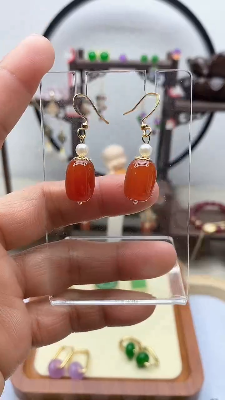 【闪购商品】南红玛瑙耳饰银S925镀金镶嵌104