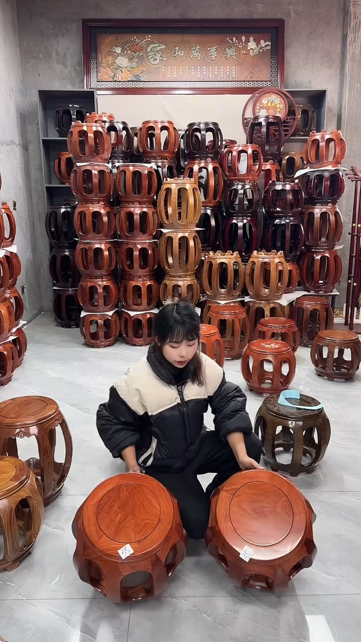 【闪购商品】花梨木类家具花梨色小号鼓凳一对35号