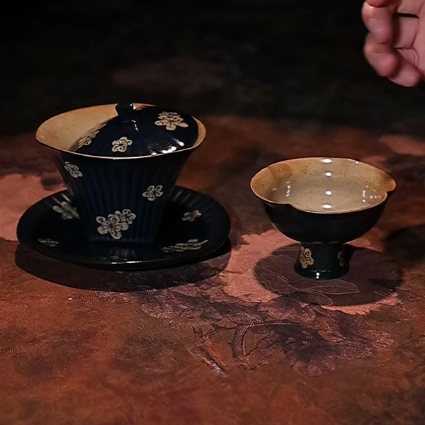 顶先 当代冰梅三才盖碗带杯陶瓷创意泡茶碗小套组 A11658      