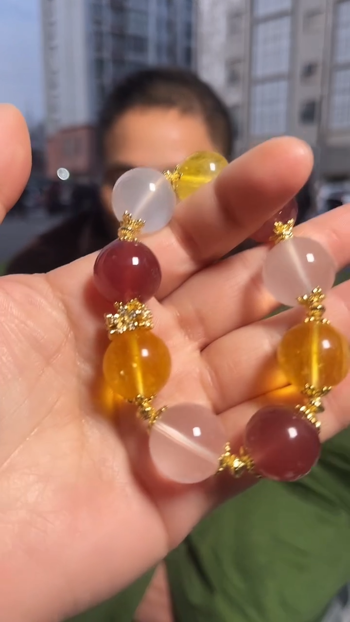 【闪购商品】萤石手链未镶嵌天然黄萤石DIY手串多样性发一17mm