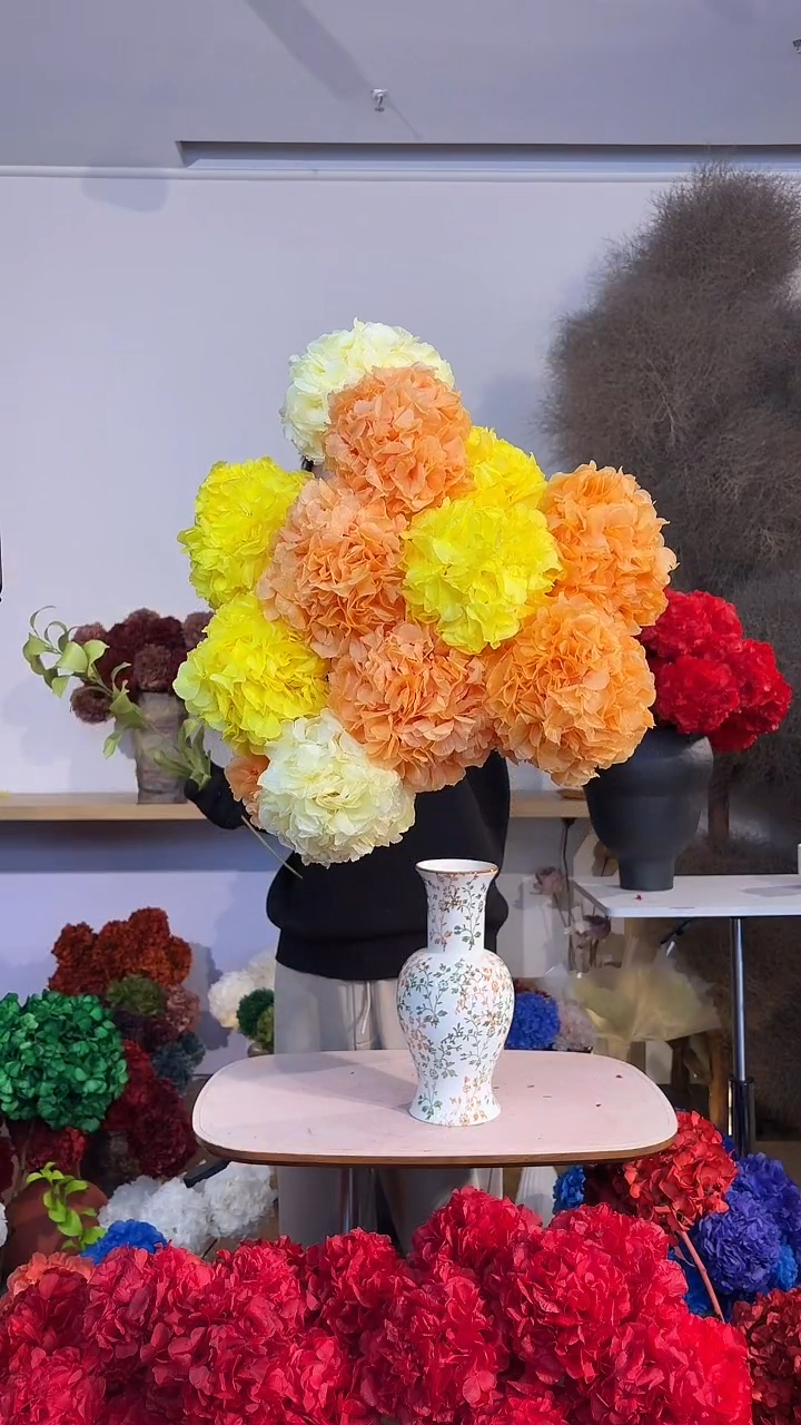 漂色永生大叶绣球花球12枝  香槟6/金黄4/鹅黄2