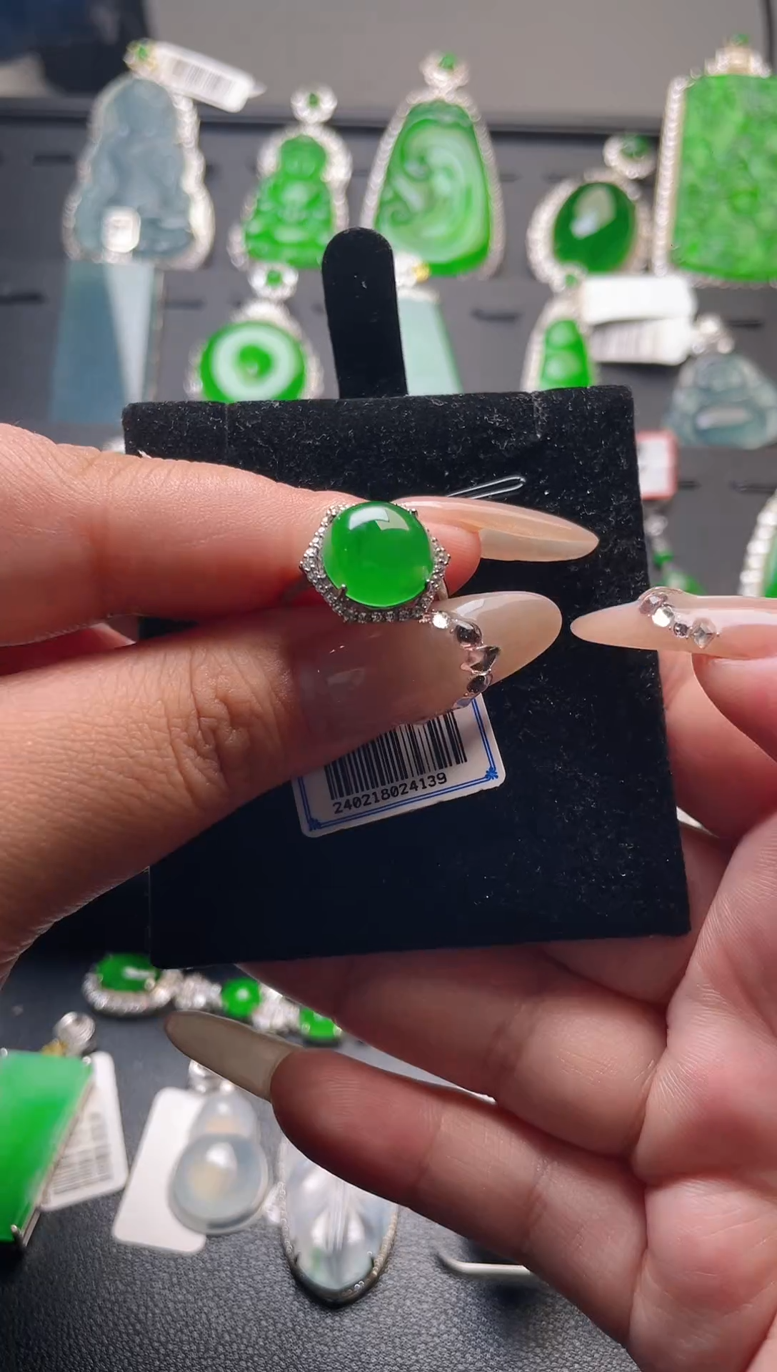 【闪购商品】翡翠戒指银S925镶嵌天然A货翡翠