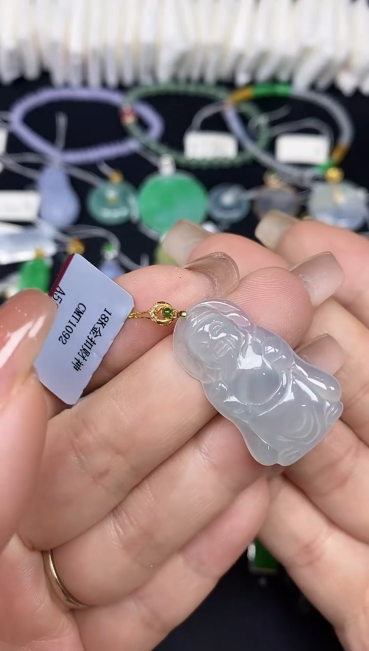 吊坠(不含链)18K金镶嵌翡翠财神18K金扣镶嵌@@CMT1092