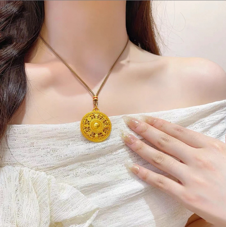 铜合金吊坠 八宝罗盘项链新款吊坠编绳新中式国潮挂坠双面毛衣链