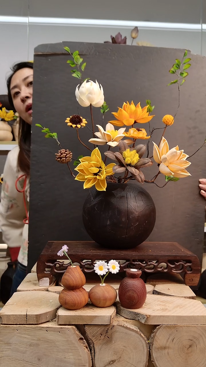 木实木花瓶配花一套