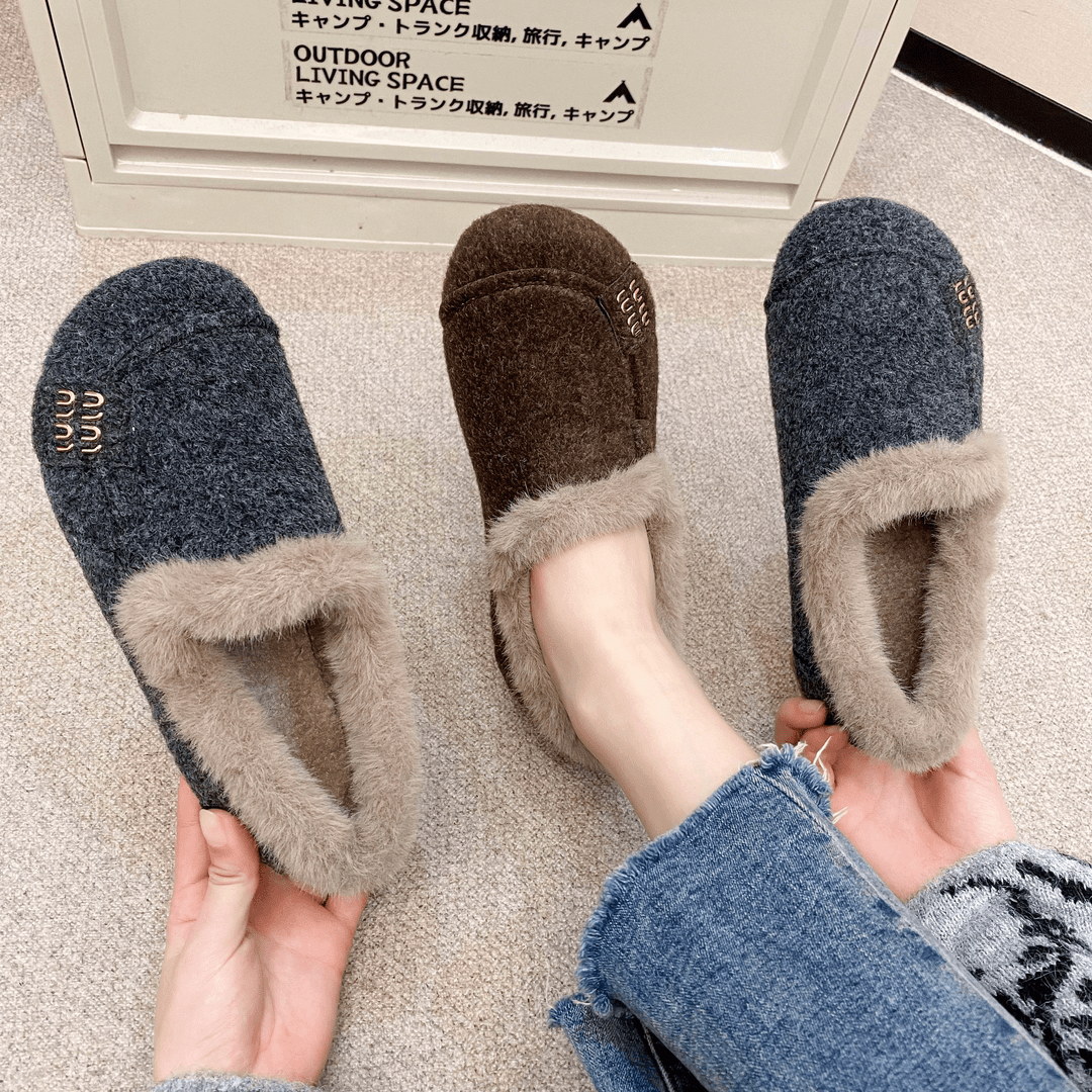 纯色豆豆鞋休闲风复古港风棉鞋冬季棉鞋/毛靴g