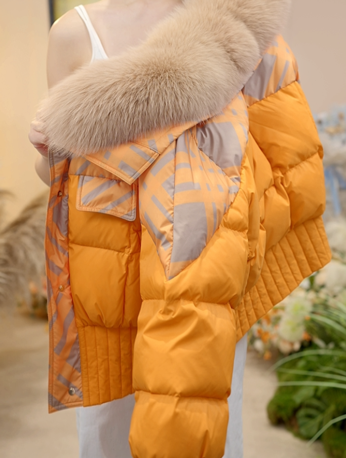 【77】气质时尚保暖百搭保暖洋气橙色大毛领女士羽绒服
