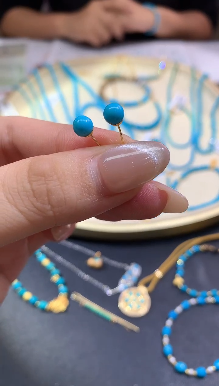 18K金镶嵌绿松石耳饰A475|多样性发货一件|666