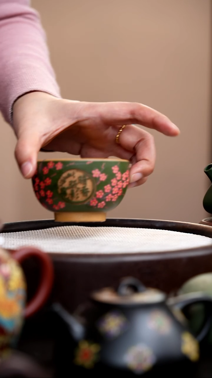茶壶紫砂民国绿粉浆大碗杯窗花