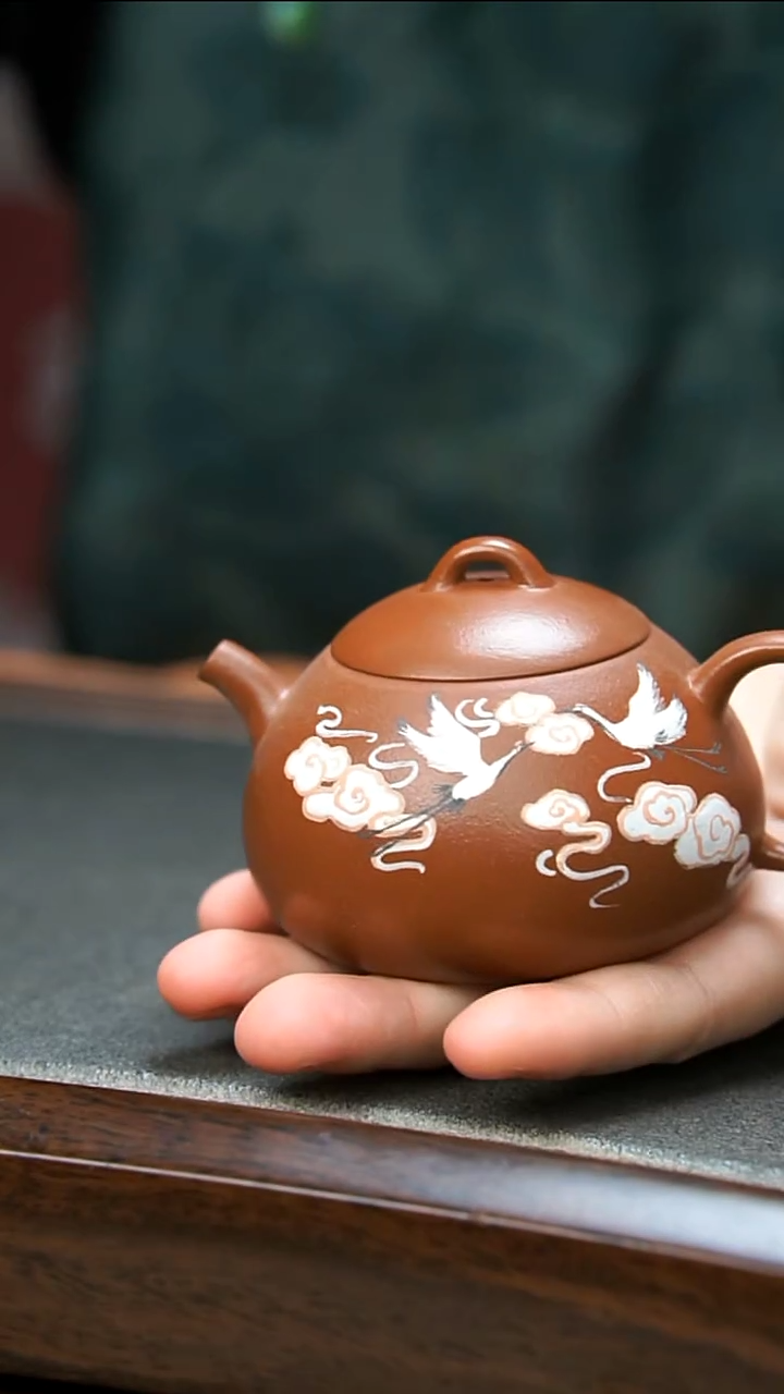 紫砂茶壶朱泥飞鹤壶微瑕