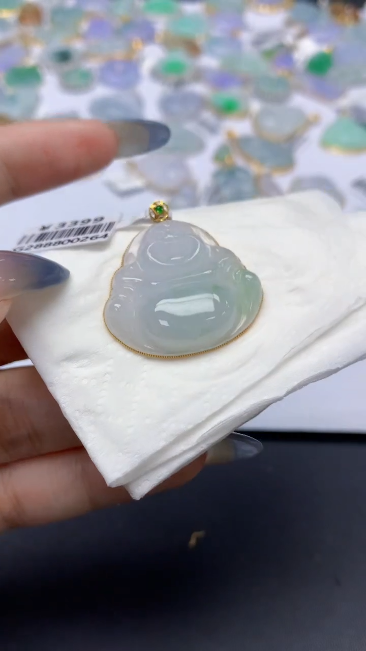 翡翠18K金镶嵌颈饰天然a货翡翠