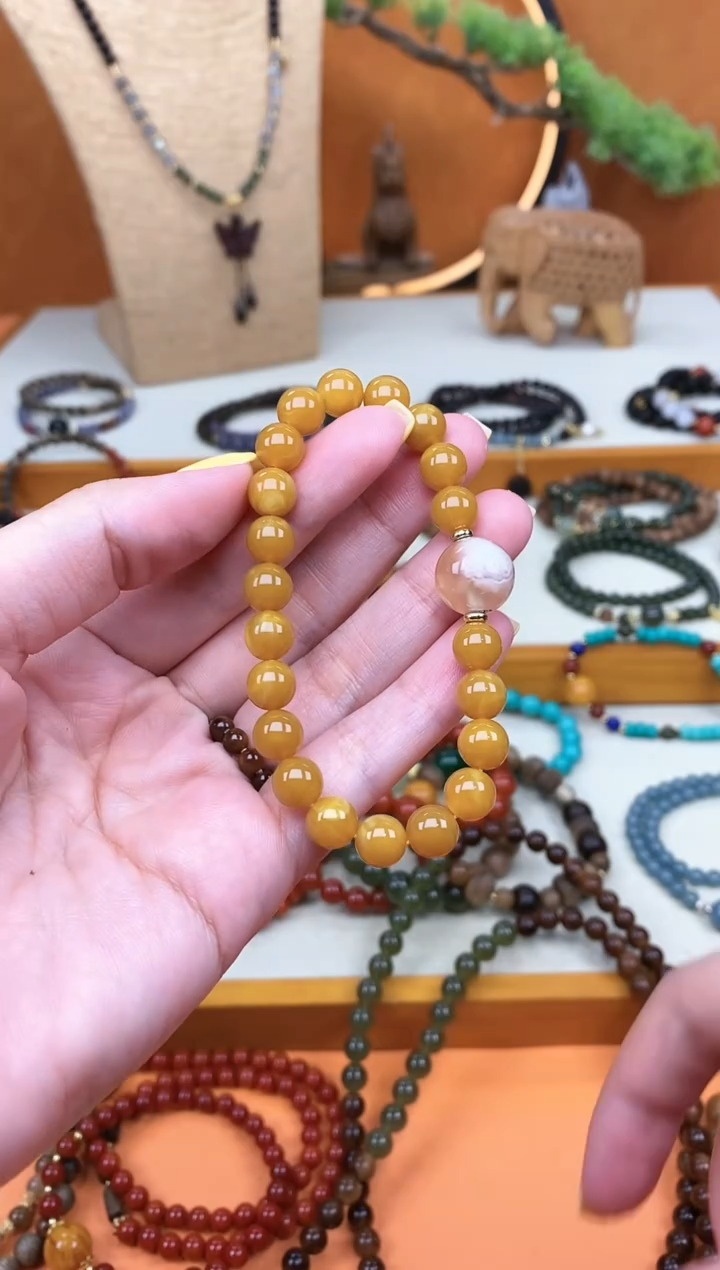 未镶嵌蜜蜡手链单圈蜜蜡玛瑙手串