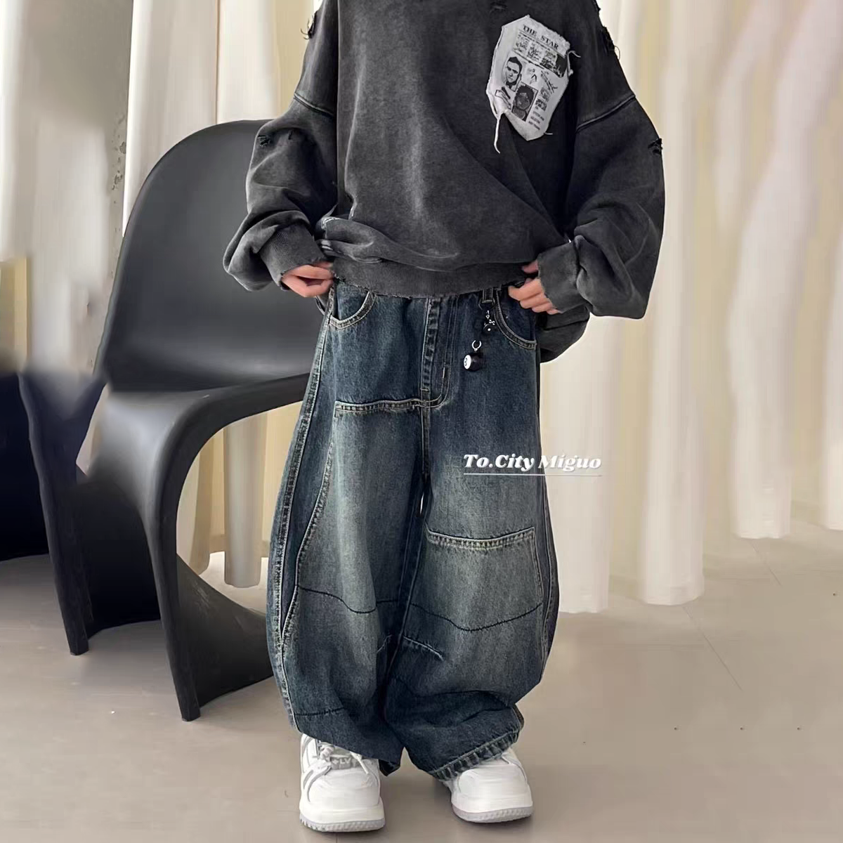 2025新款牛仔裤儿童男童春秋款宽松直筒阔腿裤儿童中大童休闲裤子