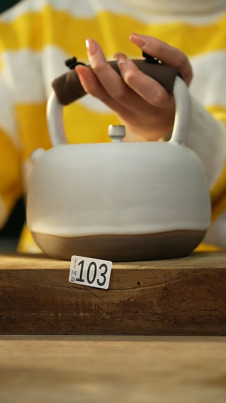 【闪购商品】瓷片设计师手作款 高山雪煮茶壶