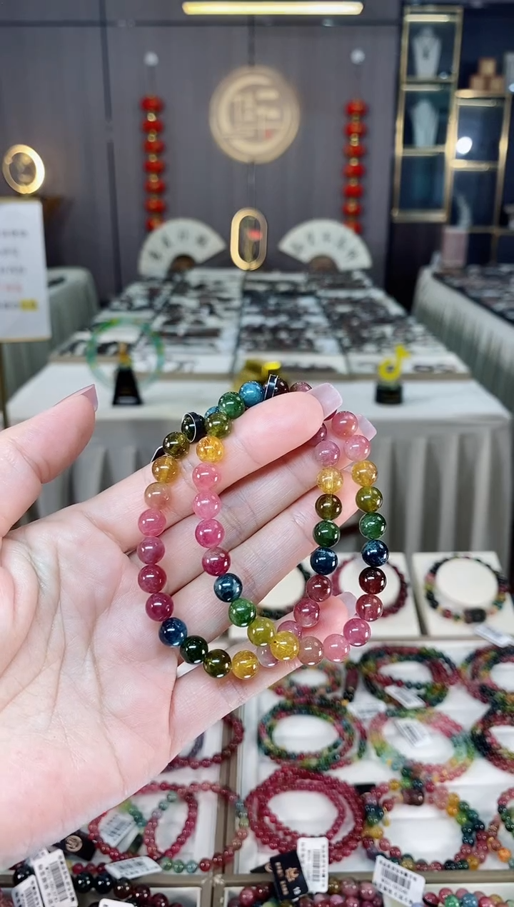 未镶嵌老矿碧玺彩虹单圈手串7mm+碧玺hon多样性发货一条