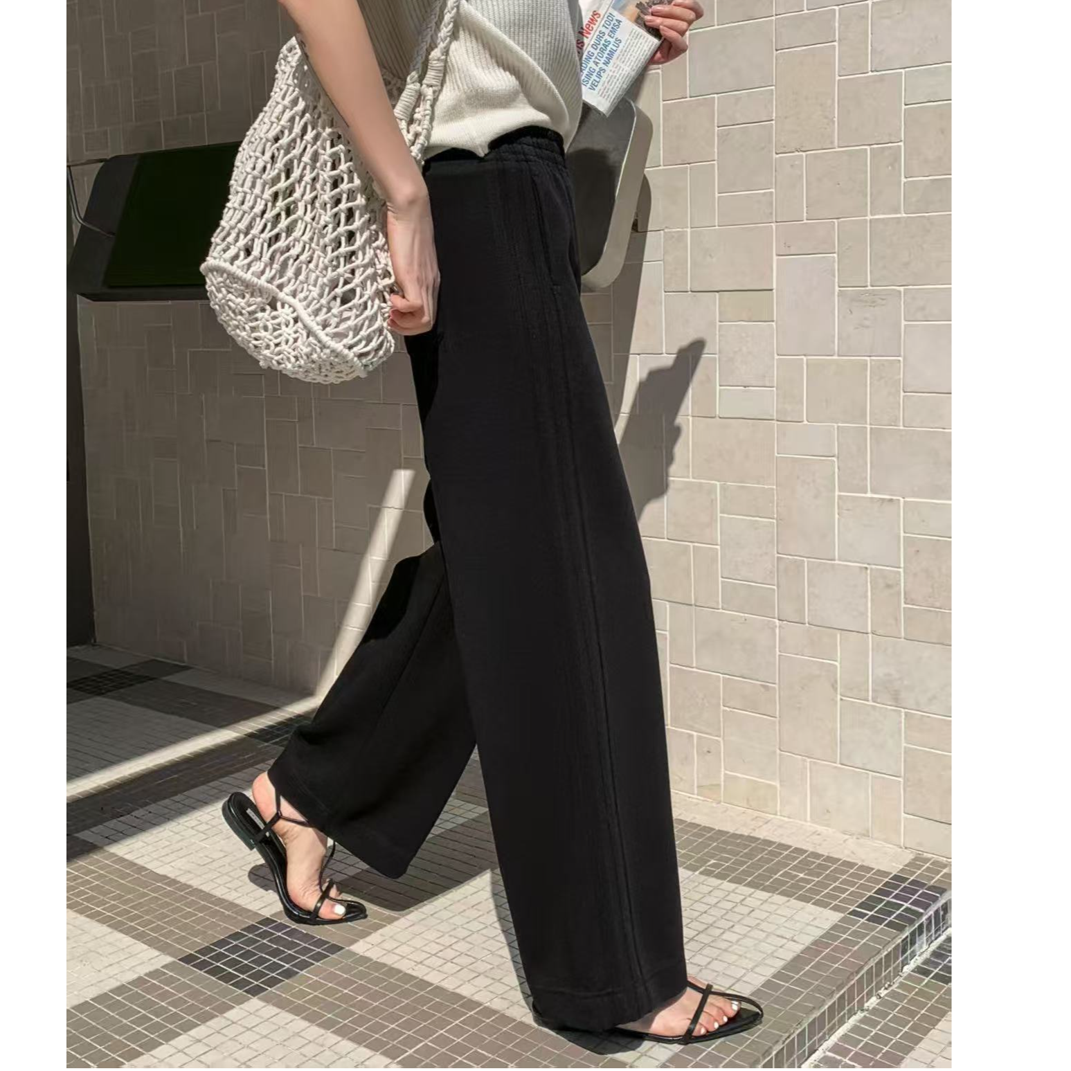 K1386黑矮个子拼接条老钱风休闲裤2521