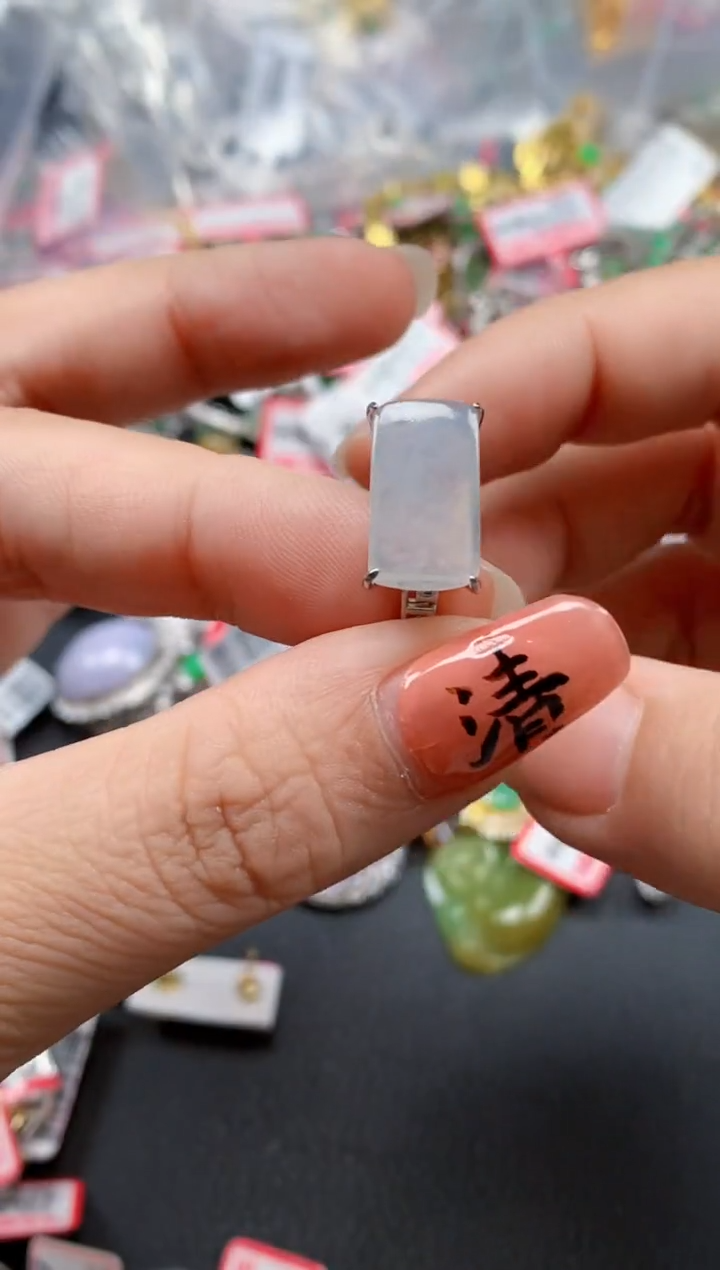 银S925镶嵌戒指翡翠天然A货缅甸翡翠