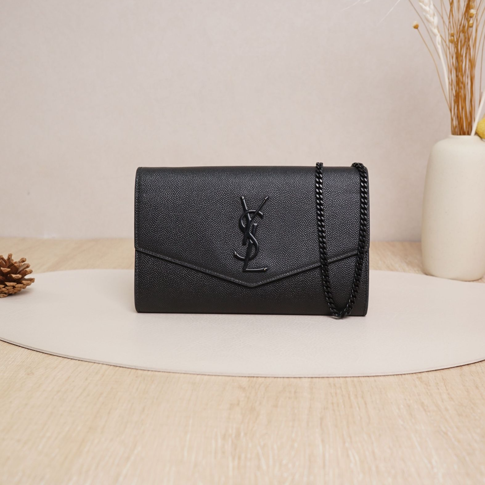 95新 YSL/圣罗兰 圣罗兰链条钱包woc黑色荔枝纹牛皮/DS045406