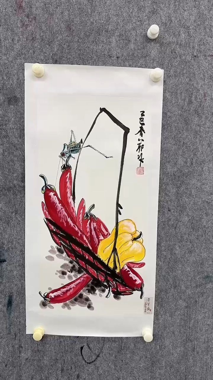 国画田光荣2平尺花鸟展览原作带证书
