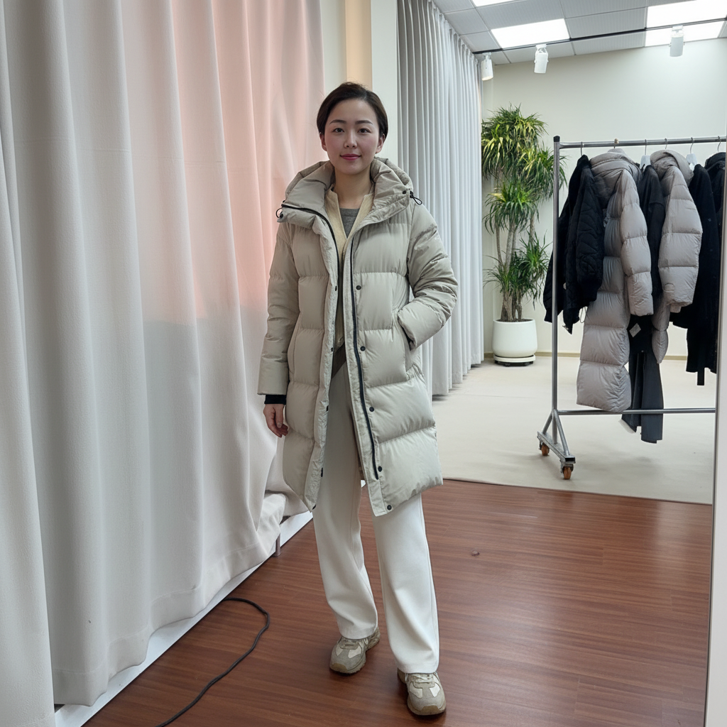 冬季时尚休闲白鹅绒羽绒服小个子新款中长款加厚外套可拆卸帽保暖