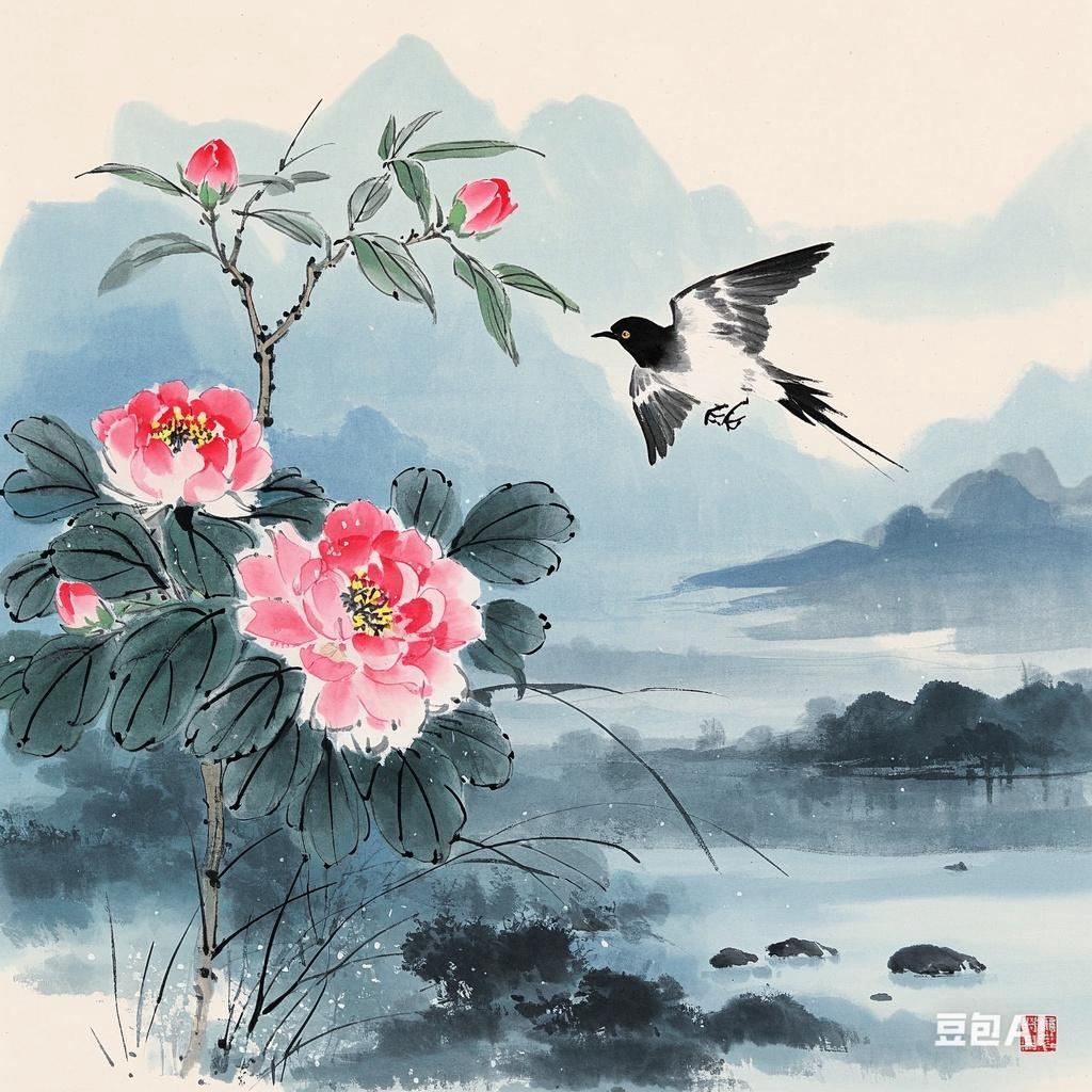 《牡丹》花鸟画 框 施建中