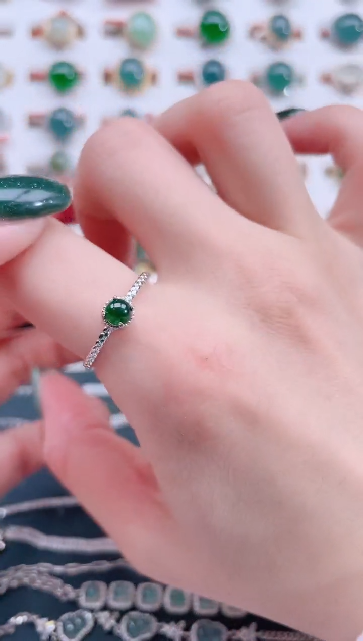 银S925镶嵌戒指翡翠天然翡翠