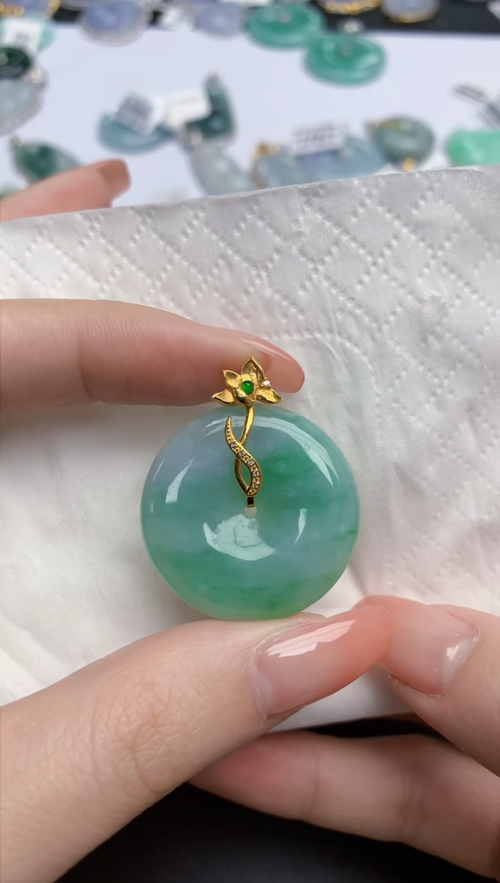 【闪购商品】翡翠颈饰18K金镶嵌天然缅甸翡翠A货