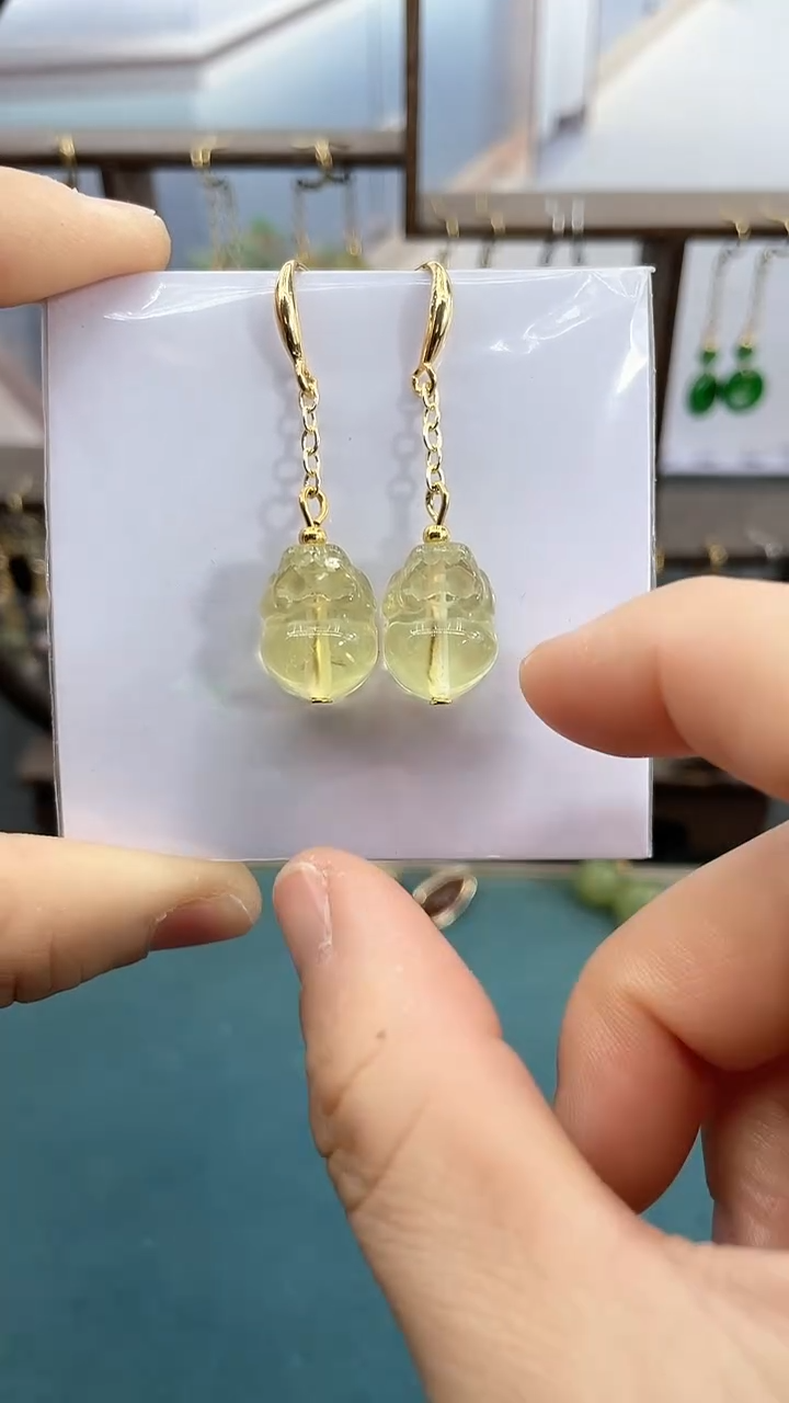 银S925镶嵌耳饰黄晶黄水晶貔貅