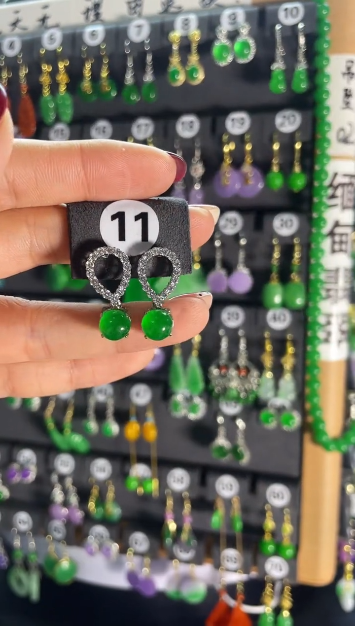 【闪购商品】翡翠耳饰银S925镶嵌11..