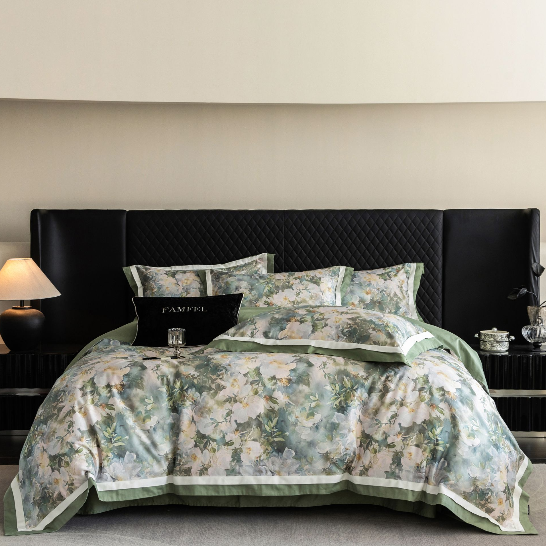 100S支长绒棉数码印花四件套美式田园油画风工艺款法式高定套件