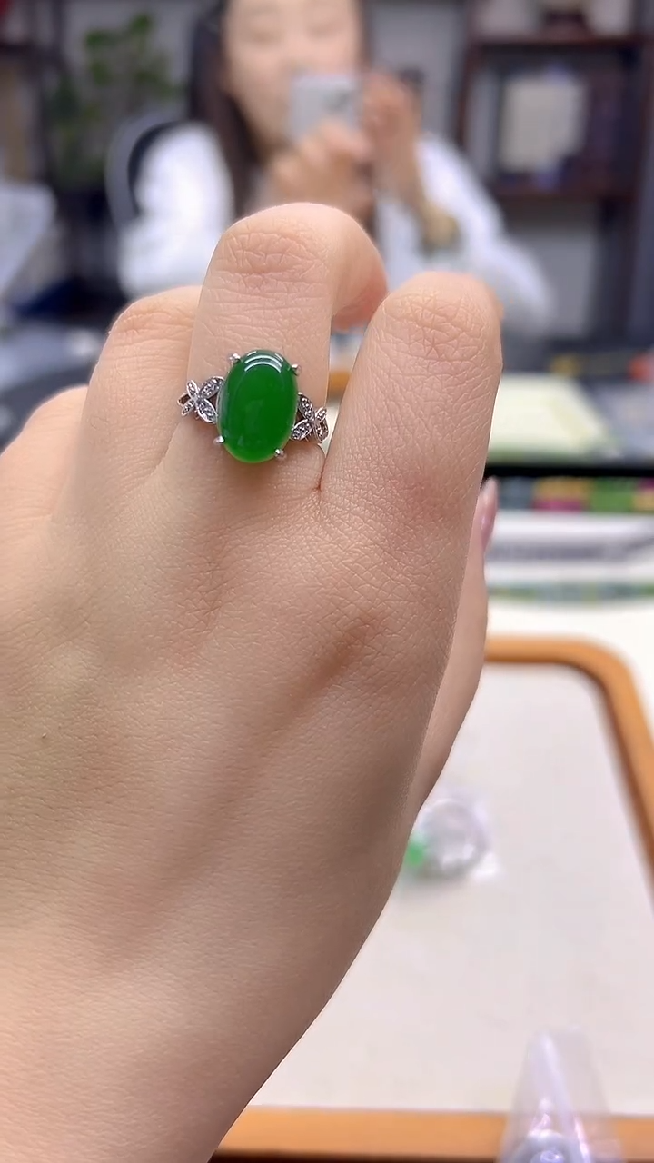 银S925镶嵌戒指翡翠DIY款J37