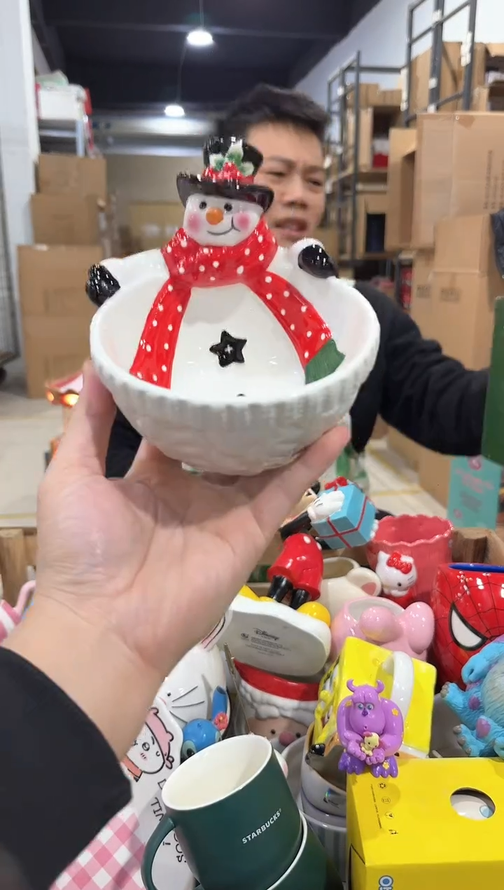 瓷片陶瓷原盒雪人碗