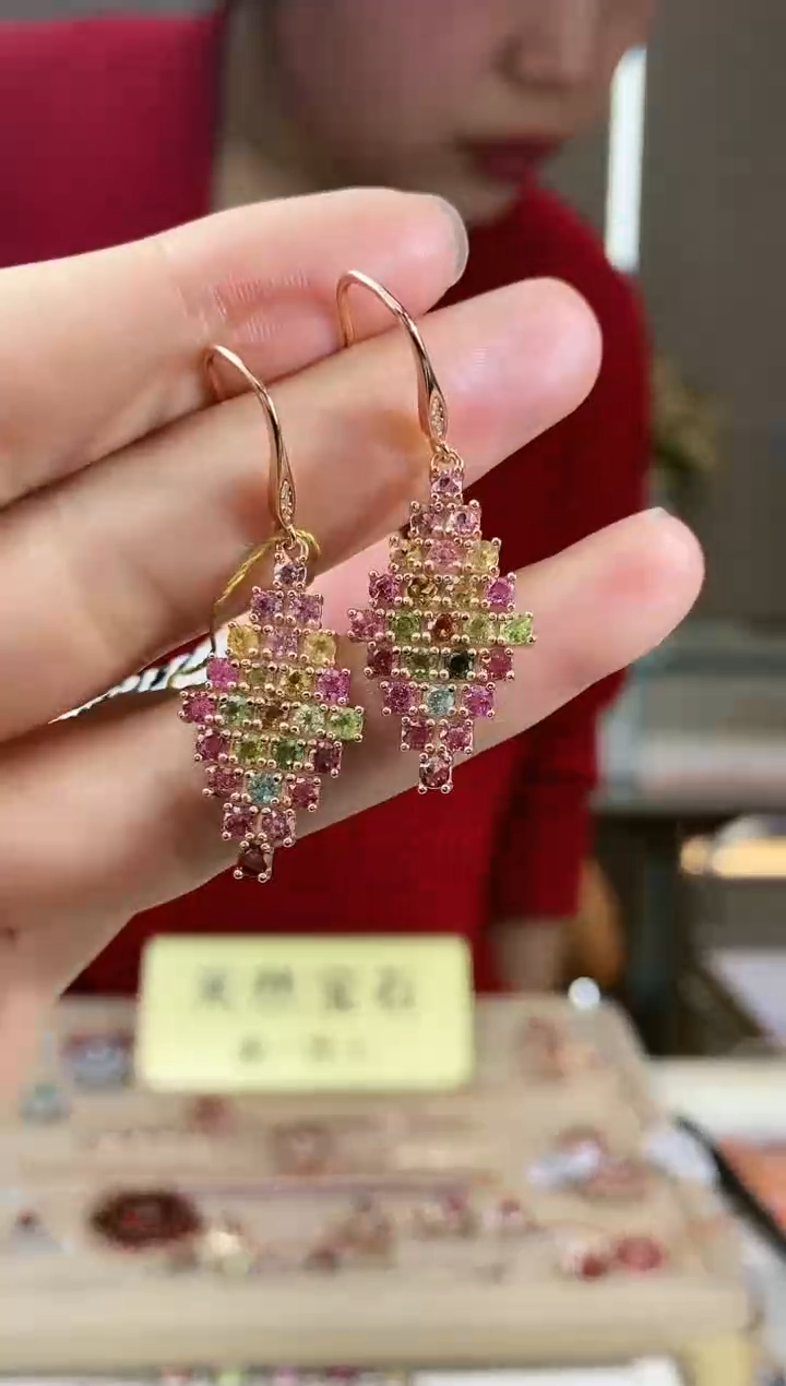 【闪购商品】碧玺耳饰银S925镶嵌耳饰