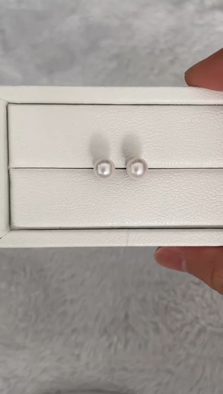 银S925镶嵌耳钉海水珍珠AK素钉7-7.5mm