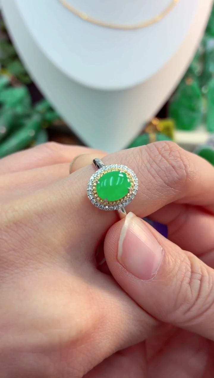 吊坠(不含链)18K金镶嵌翡翠天然缅甸翡翠A货