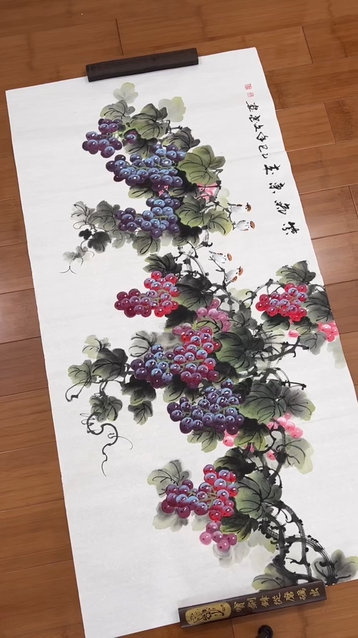 国画【福利，纯手工手绘】张文忠葡萄横幅138*68厘米