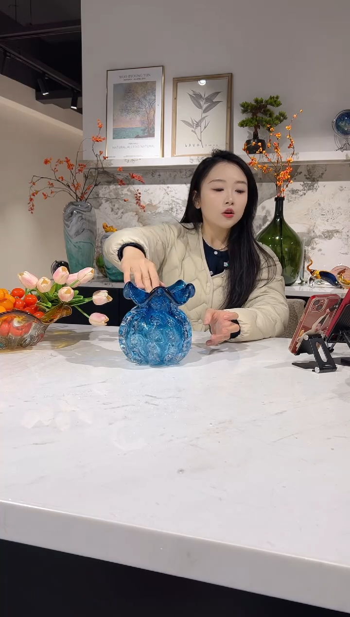 【闪购商品】琉璃蓝色钱袋子花瓶