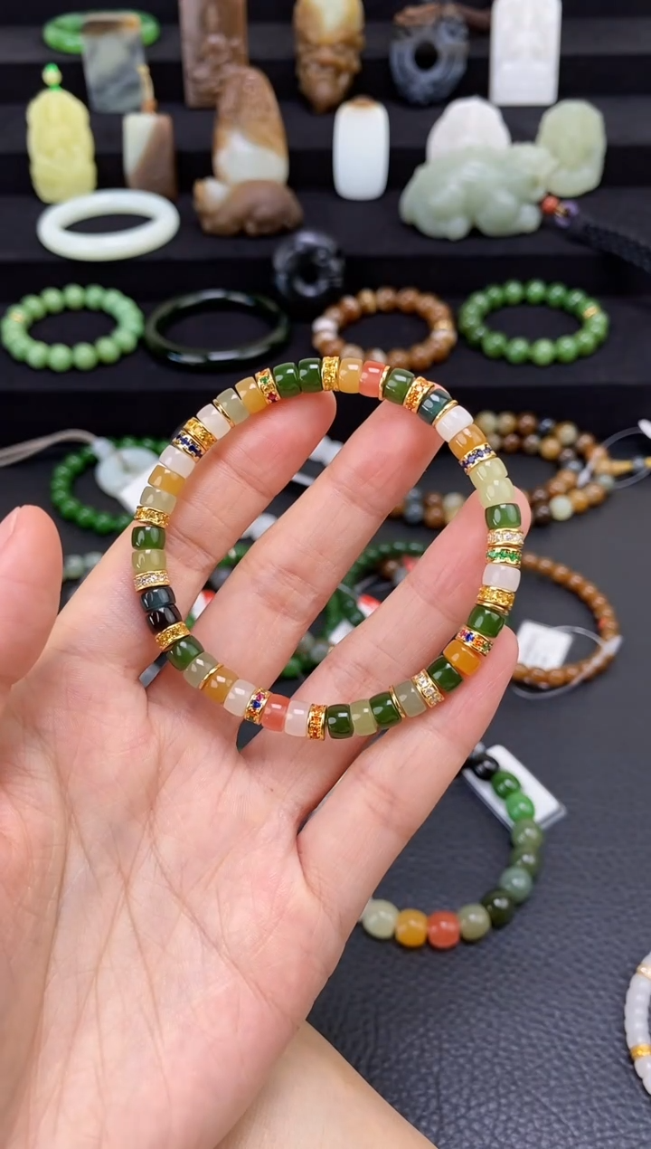 未镶嵌和田玉挂件6mm药片手串