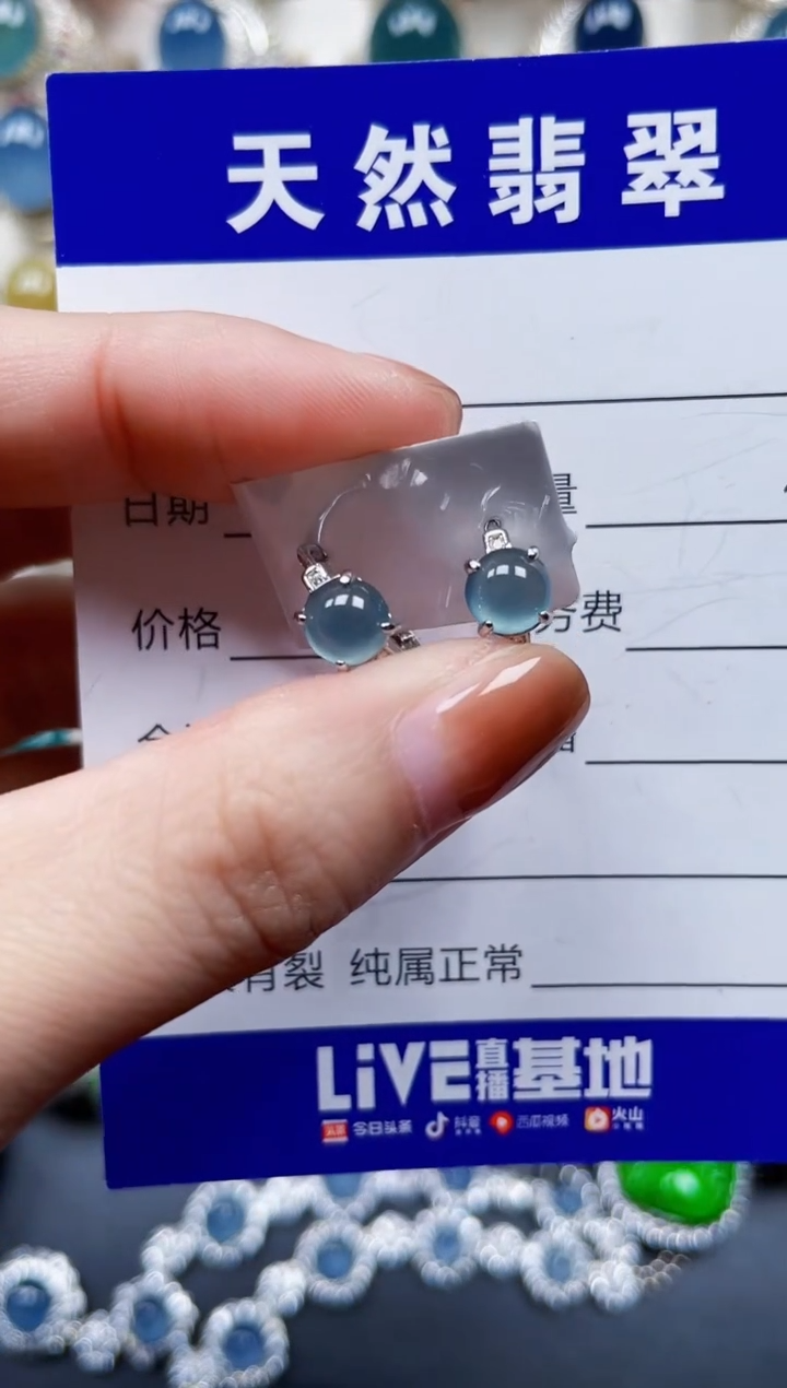 银S925镶嵌翡翠耳饰762