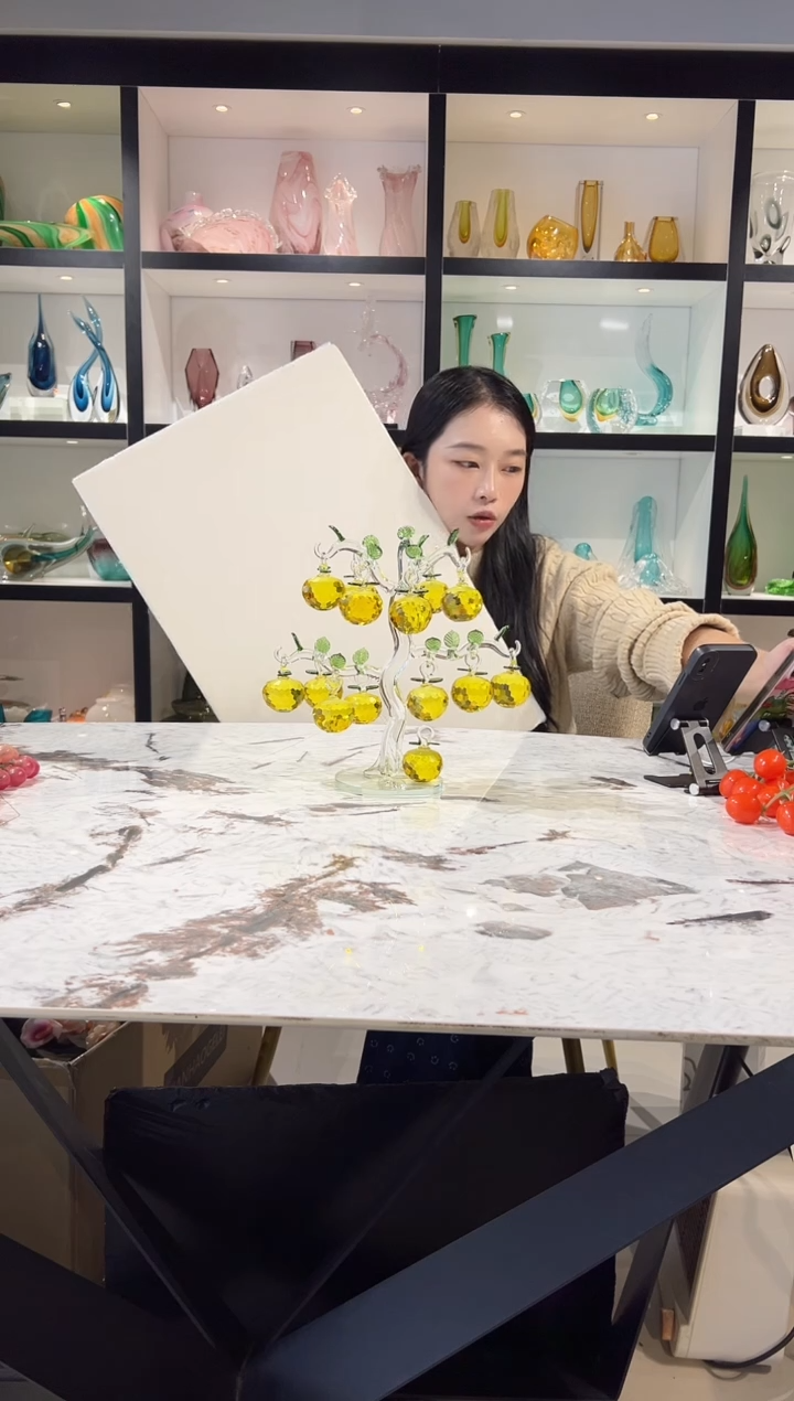 水晶玻璃18挂琥珀色苹果树