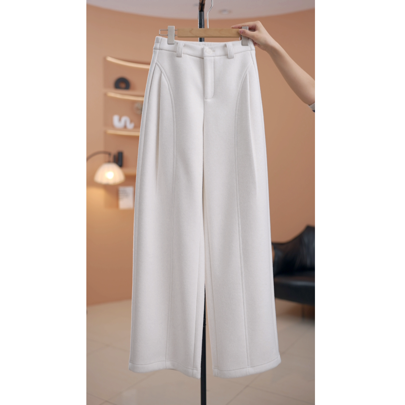 【荣荣】【轻量感毛呢裤】时髦简约压褶百搭休闲裤（不带腰带）-K19635