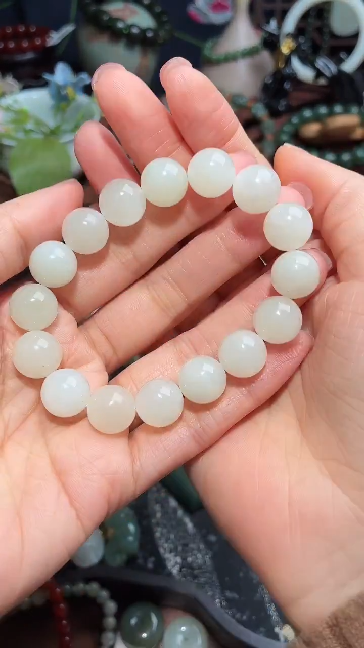 未镶嵌手链和田玉12MM白珠