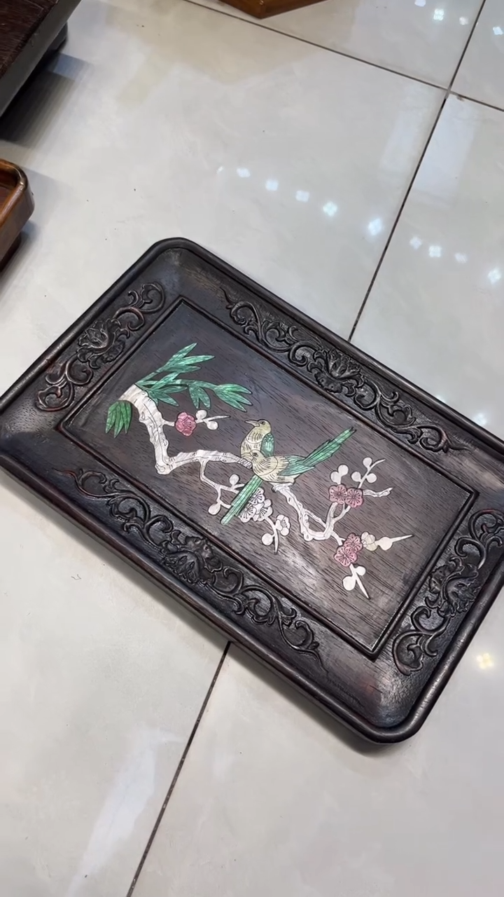 【闪购商品】贡木喜鹊登梅螺钿茶盘